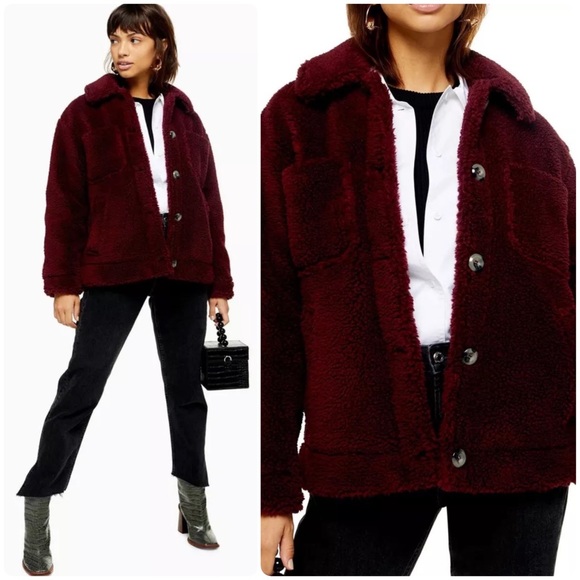 NEW TopShop Button Front Sherpa Faux Fur Teddy Coat - Picture 1 of 13